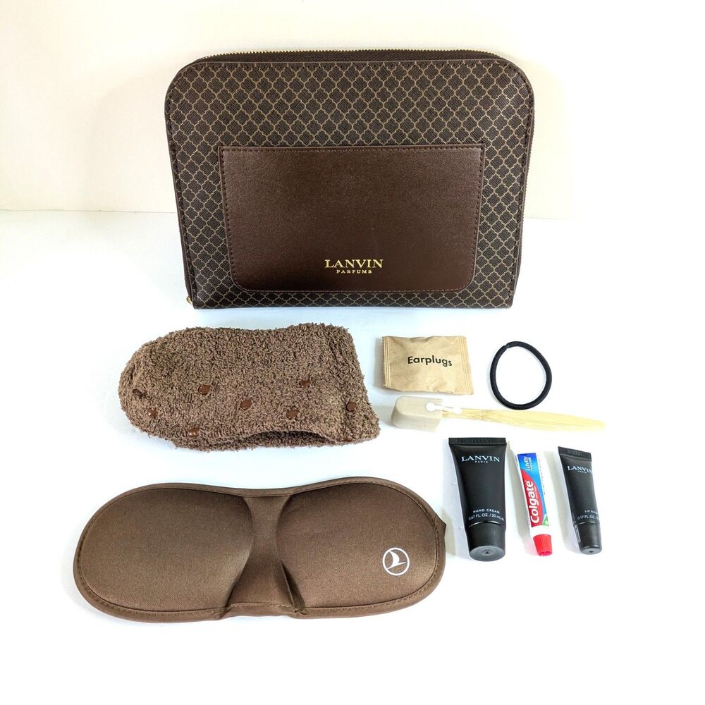 Lanvin Parfums Turkish Airlines Brown Business Class Amenity Kit Zip Pouch